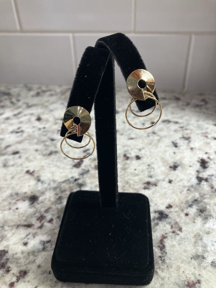 14K DOUBLE CIRCLE NABCO EARRINGS RINGS HAVE MOVEMENT 2.1 GR