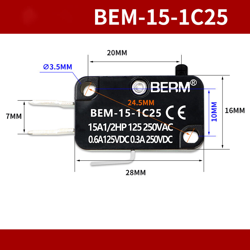 Microswitch SPDT Micro Switch Lever / Long Curved Roller Micro Switch 250V 15A