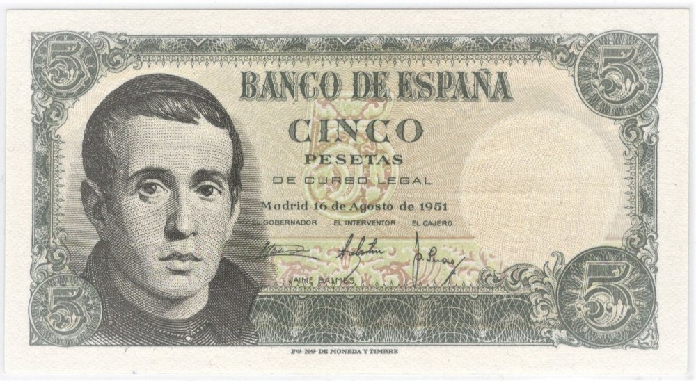 Spain, 5 Pesetas 1951 (UNC) #2298