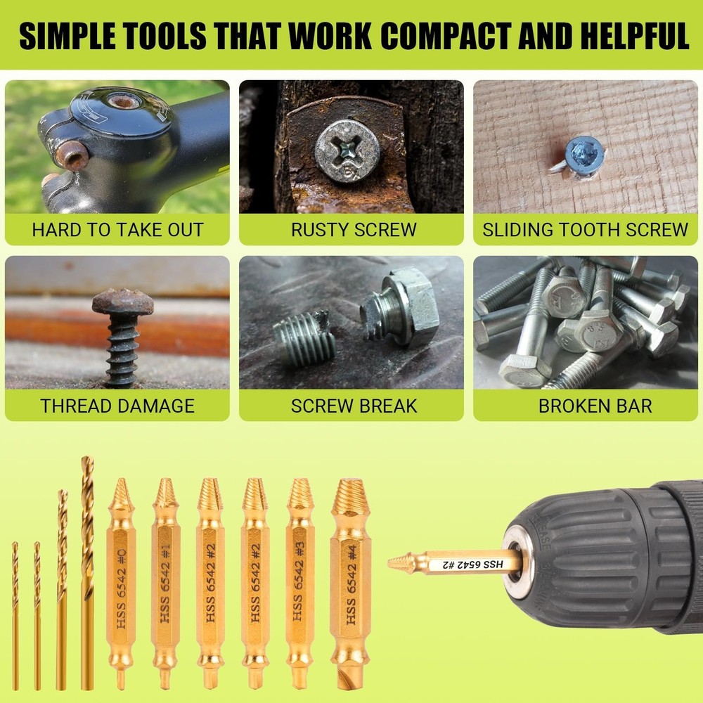 Damaged Screw Extractor Set, 10Pcs Easy Out Bolt Extractor Set, Drill Bit Str...
