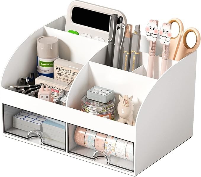 Desk Organizer With 6 Compartments And 2 Drawers