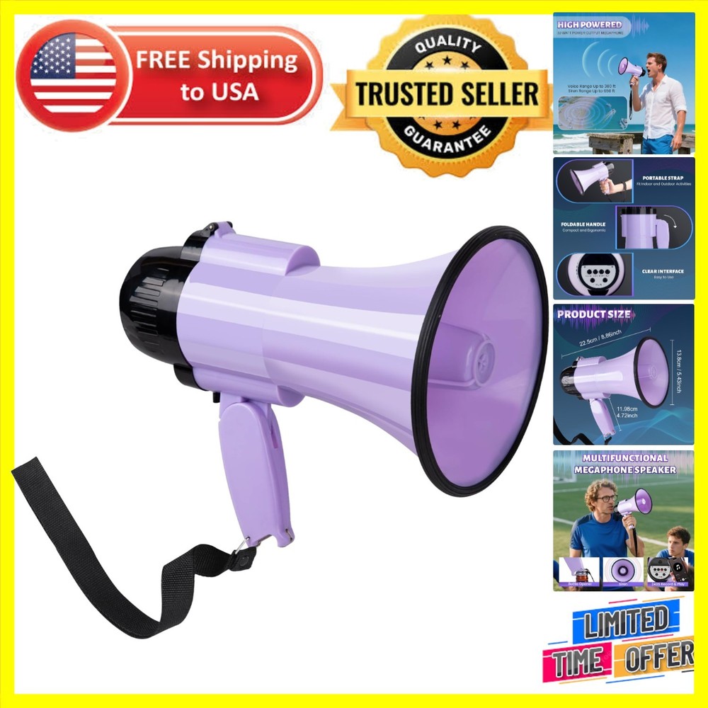 Lightweight 30W Megaphone with Voice Amplification & Long Range - Easy Carry