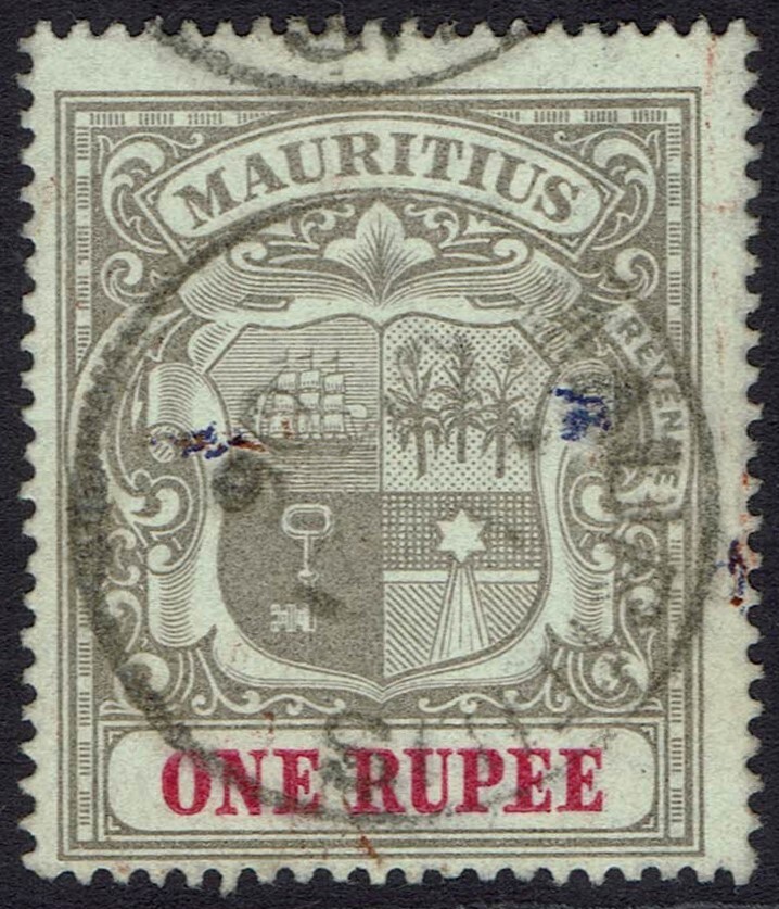 MAURITIUS 1900 ARMS 1R WMK CROWN CC USED