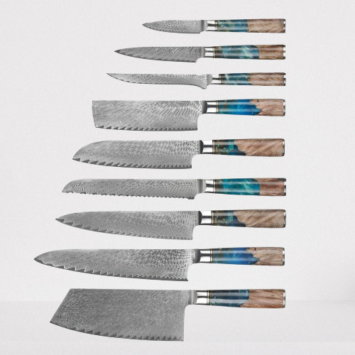 Handmade Kitchen Chef Knives 9 Set with Classic Handle and Bag