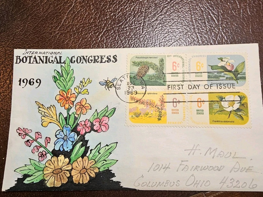 USPS FDC HAND PAINTED  BY HERMAN MAUL  BOTANICAL CONGRESS 1969