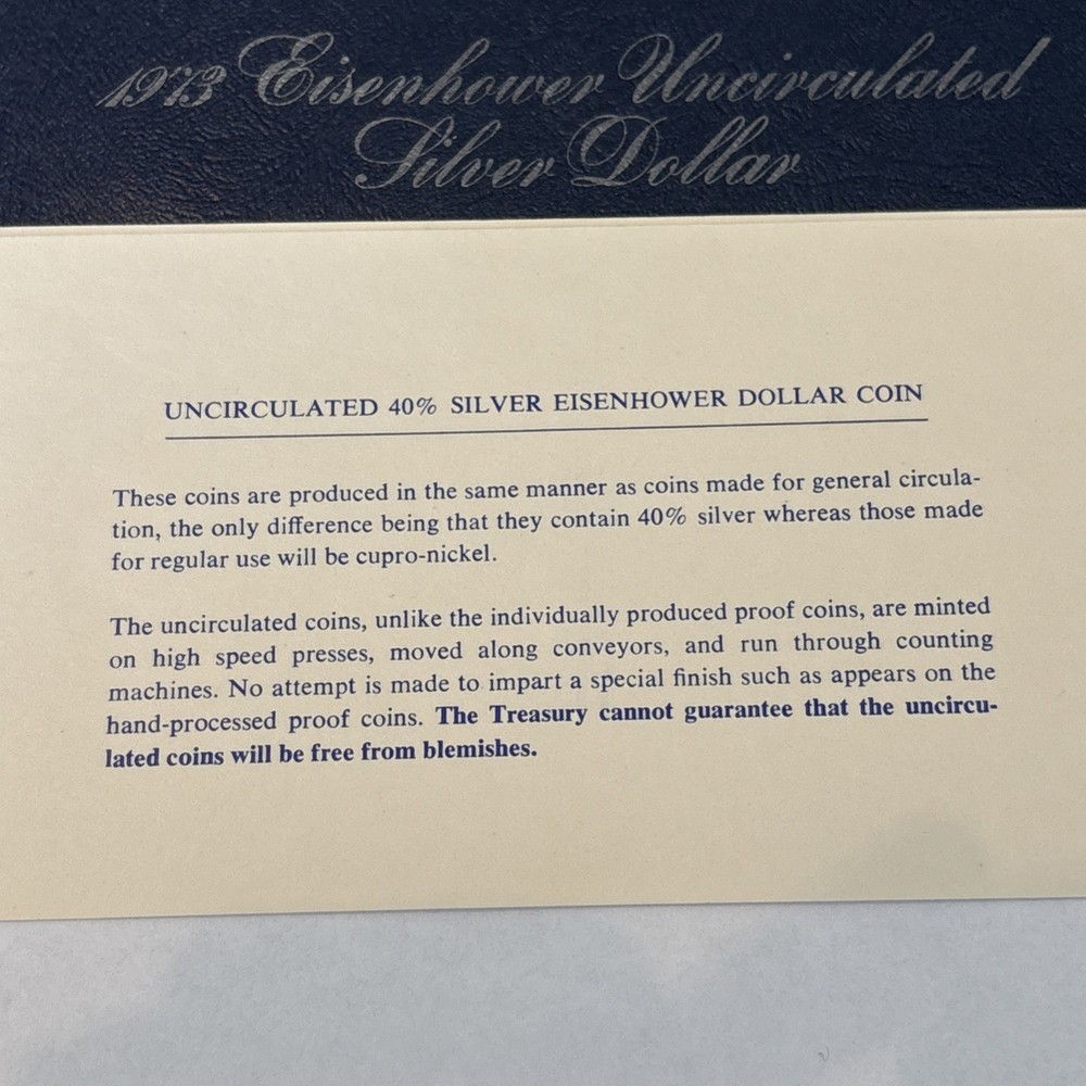 1973 S Eisenhower SILVER Dollar Uncirculated Blue Envelope US Mint OGP/COA