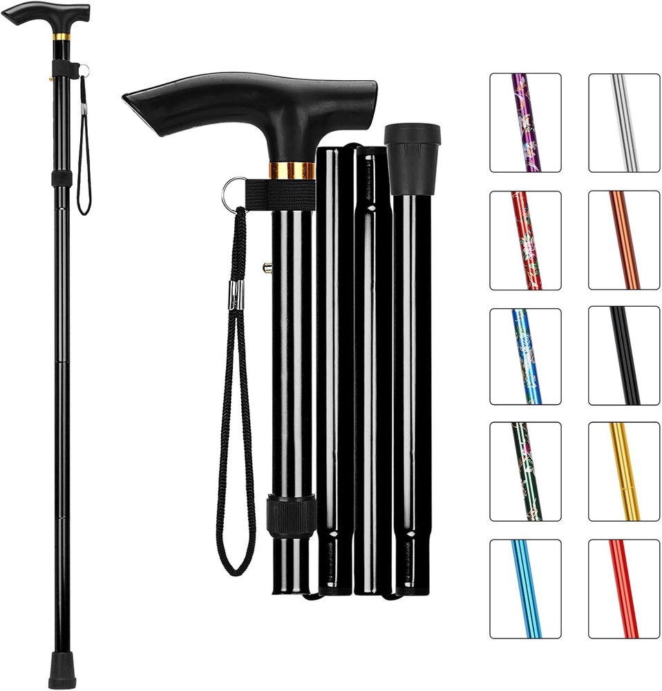 Folding Cane, Portable 5-Level Adjustable Height Walking Stick with Foldable Des