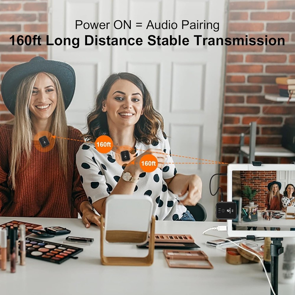 Wireless Lavalier Microphone System Dual Channel for Vlogging Streaming iPhon...