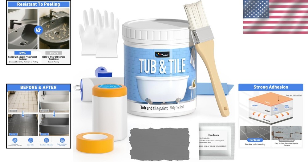 Versatile Water-Based Tile Paint and Refinishing Kit for Easy Bathroom Updates