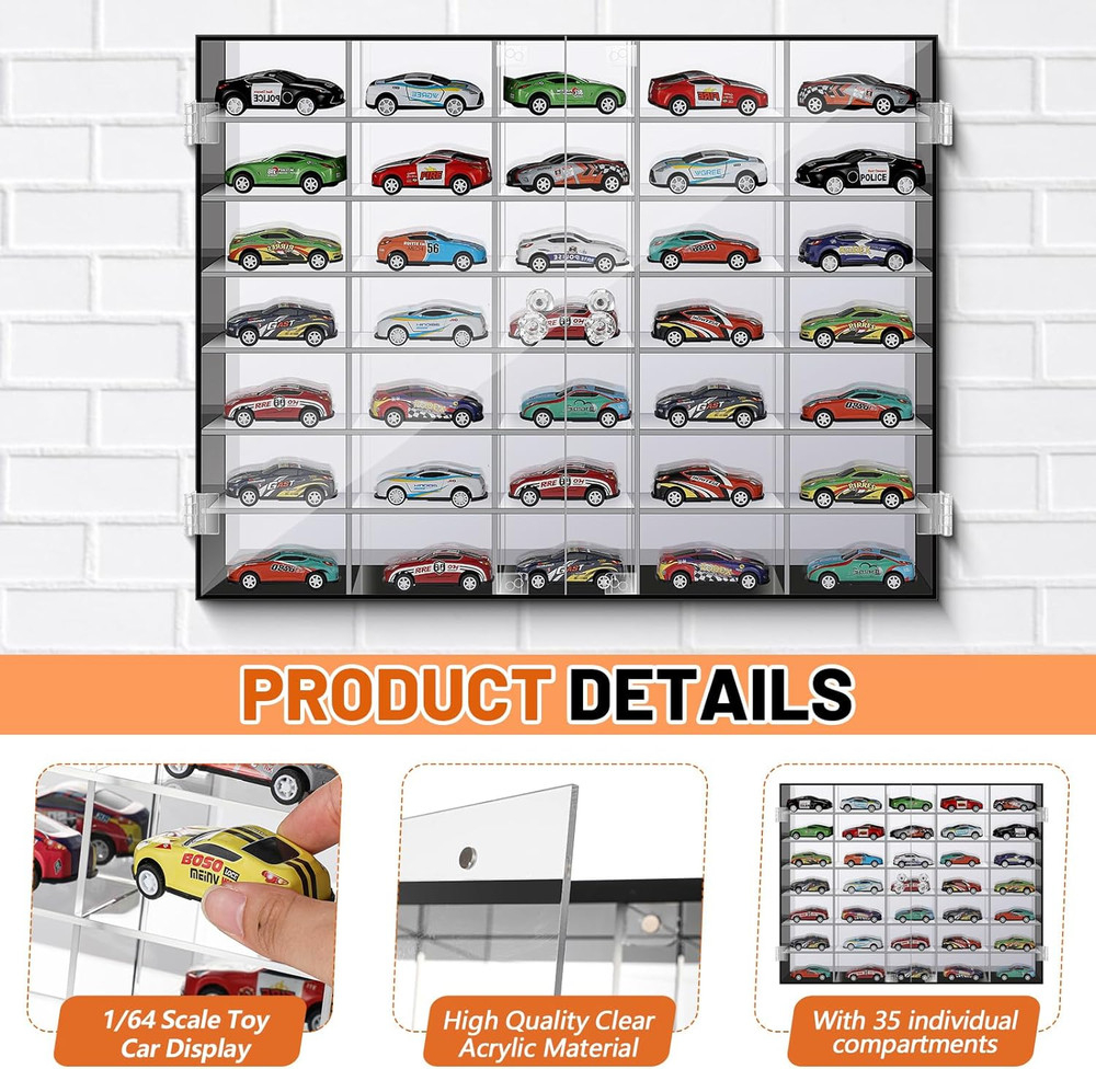 1/64 Diecast Acrylic Display Case Car Wall Case Diecast Model Display Clear Whee
