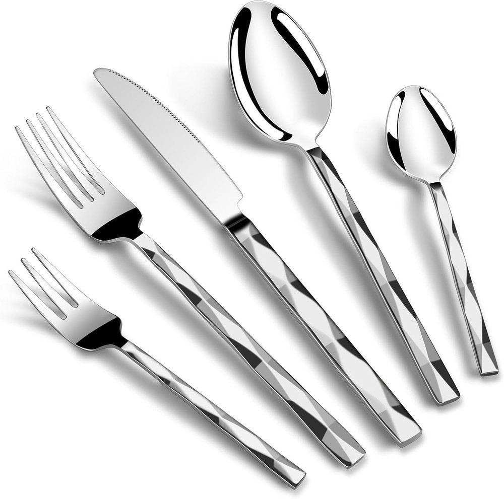 30pc Silverware Set Service for 6 Heavy Duty Stainless Steel Flatware Mirror Fin