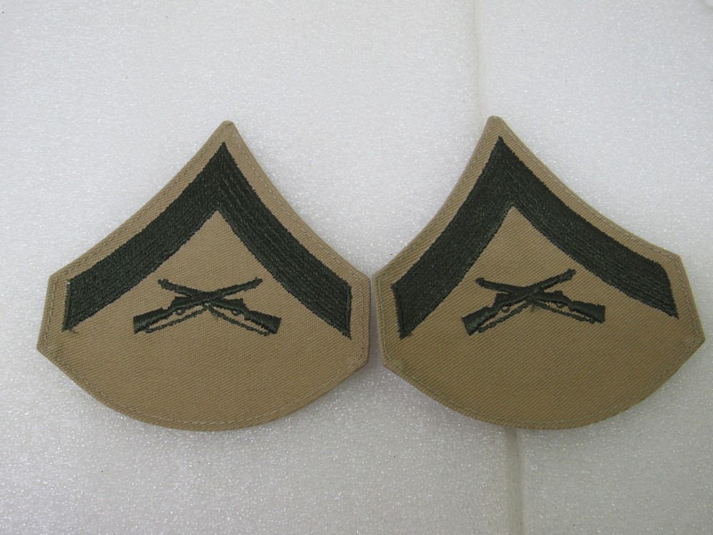 US Marine Corps Lance Corporal Tan Utility Uniform Rank Patch Set Authentic USMC