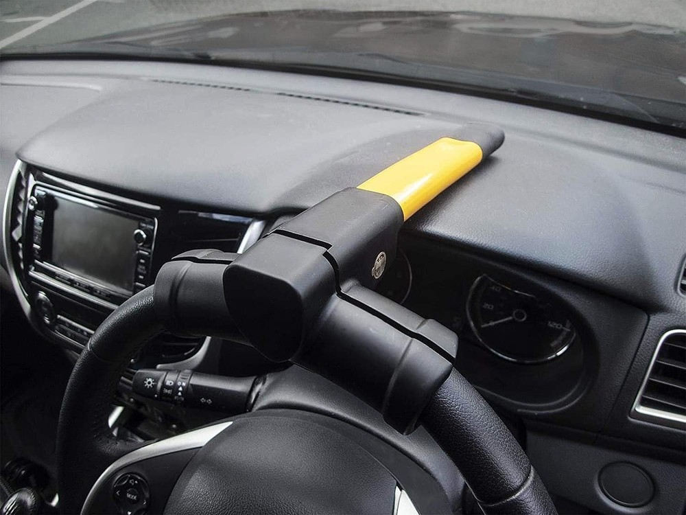 Compact Steering Wheel Secure Lock - Enhanced Vehicle Protection in Yellow