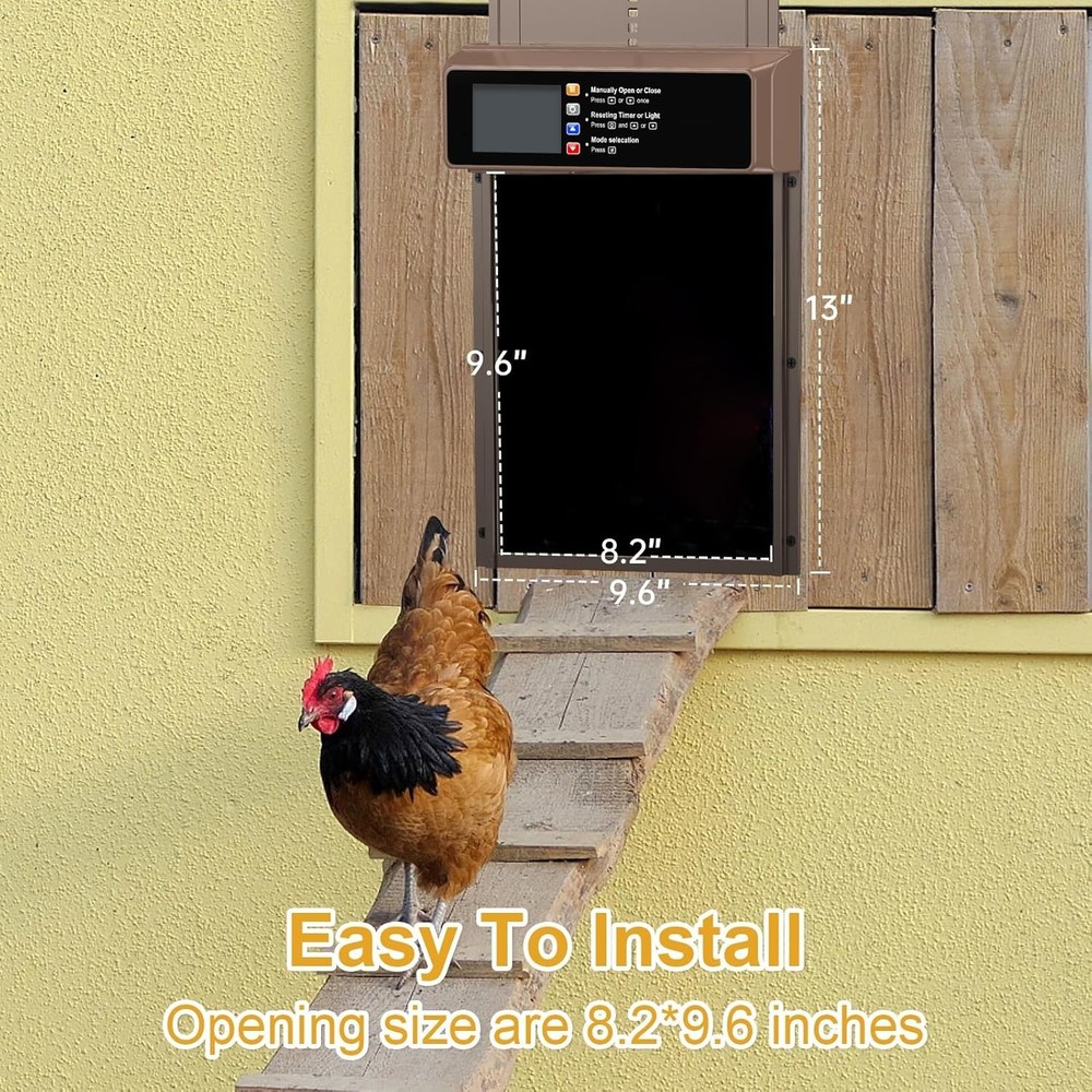 Solar-Powered Automatic Chicken Coop Door with LCD & Remote Control, 8.2' Width