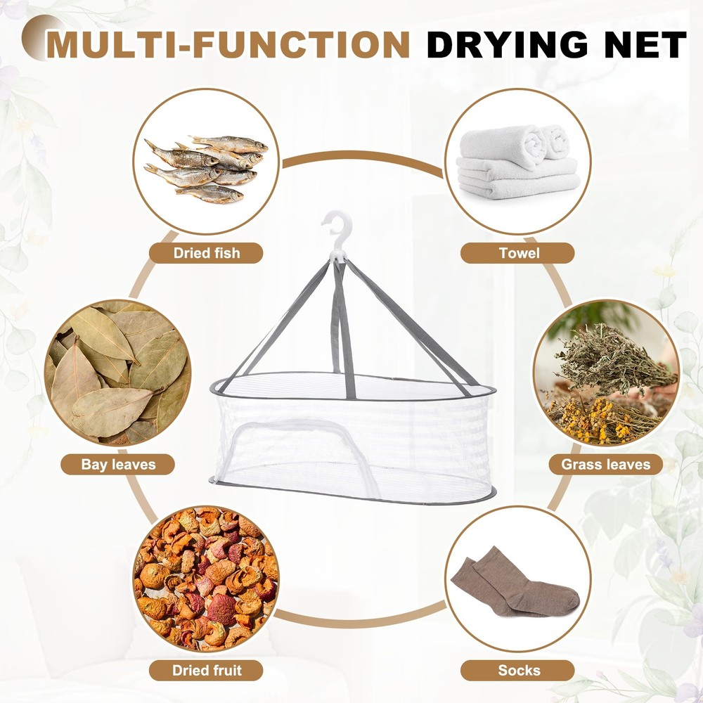 Herb Drying Rack, 24" 1-Layer Hanging Drying Mesh Net, White