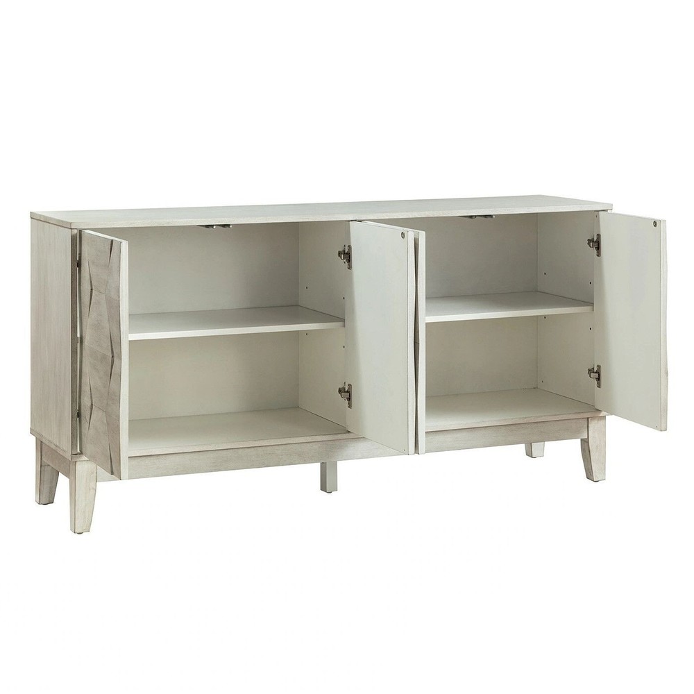 Mid Century Modern Sideboard Buffet Cabinet Credenza Stand Wide Solid Wood White