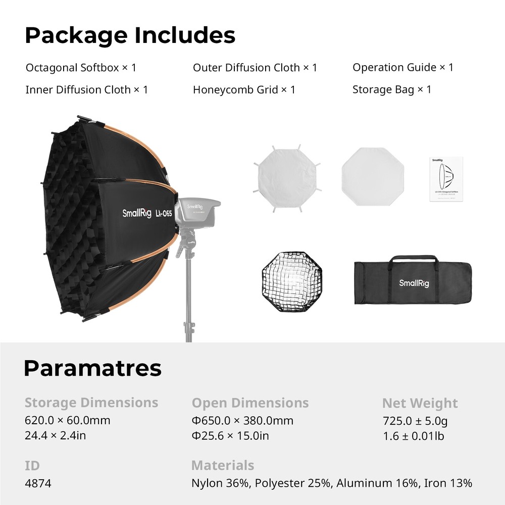 SmallRig Camera LA-O65 Octagonal Softbox, 65cm/25.6in Quick Release Softbox 4874