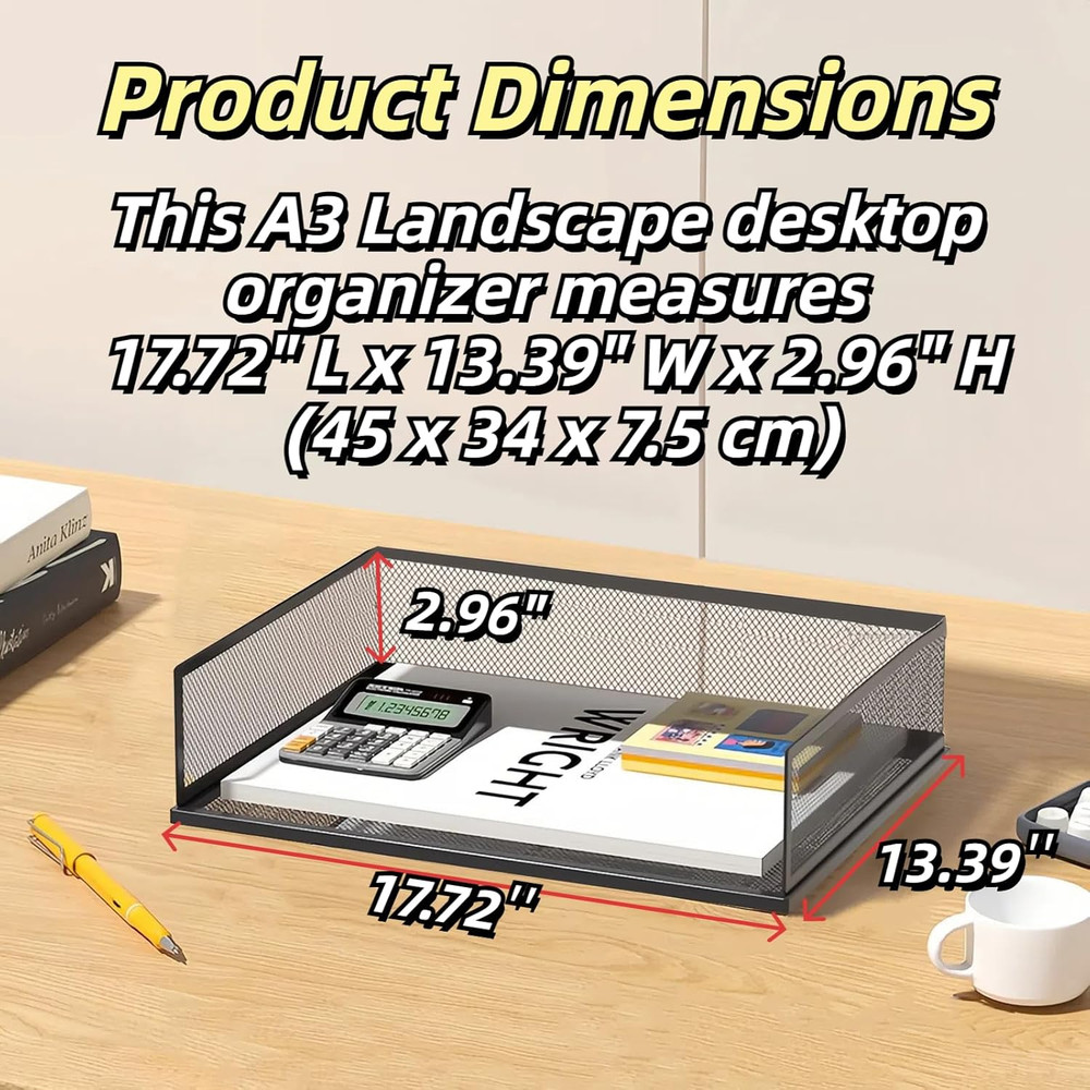 A3 Mesh Desk File Organizer, Stackable Paper Tray，Desktop Document Sorter, File