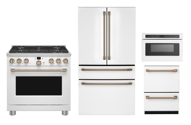 Cafe Matte White 4 Piece Kitchen with 36" Gas Range & Refrigerator