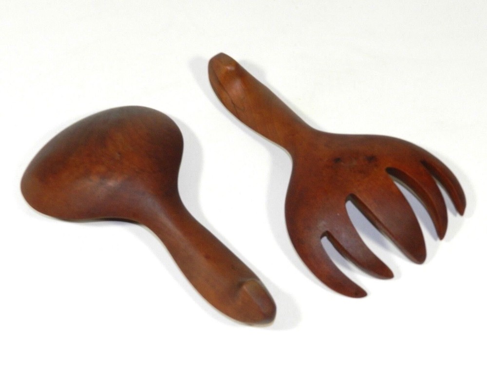 Vintage Teak Salad Serving Set Spoon Fork