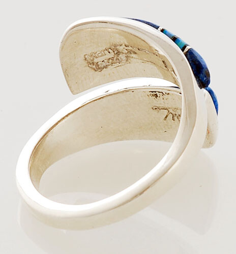 Native American Handmade Wrap-Around Silver with Multi-Stone Inlay Ring Size 7.5