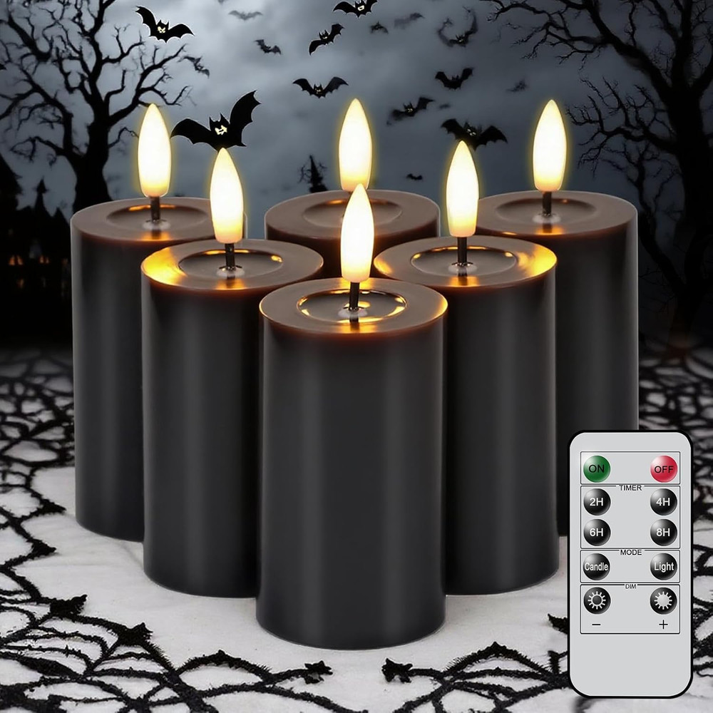 Halloween Decorations Mirror Surface Candles with Remote Timer, Battery Operated