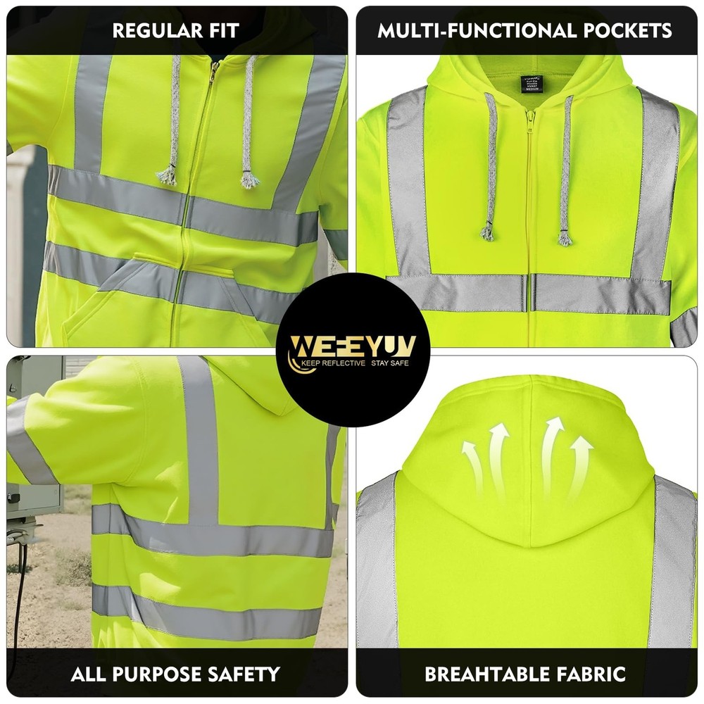 wefeyuv Hi Vis Men's Solid Color Reflective Visibility Sweatshirts Pullover