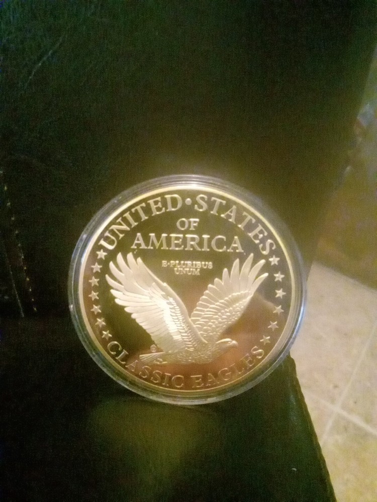 Jumbo Double Headed Eagle Commemorative Dippied In 24 K , US 20$ Denomination.
