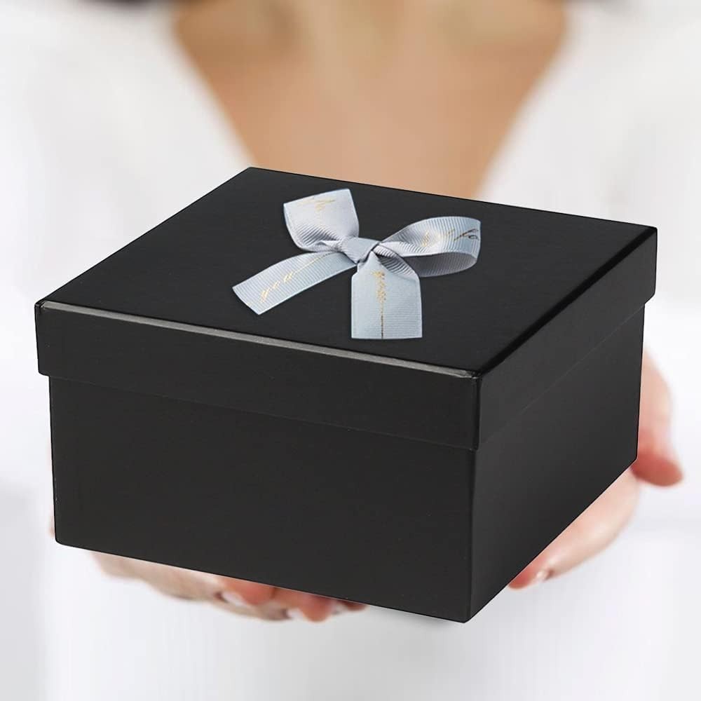 Square Gift Boxes with Lids Set of 4 Black Gift Box Assorted Sizes Nesting Gi...