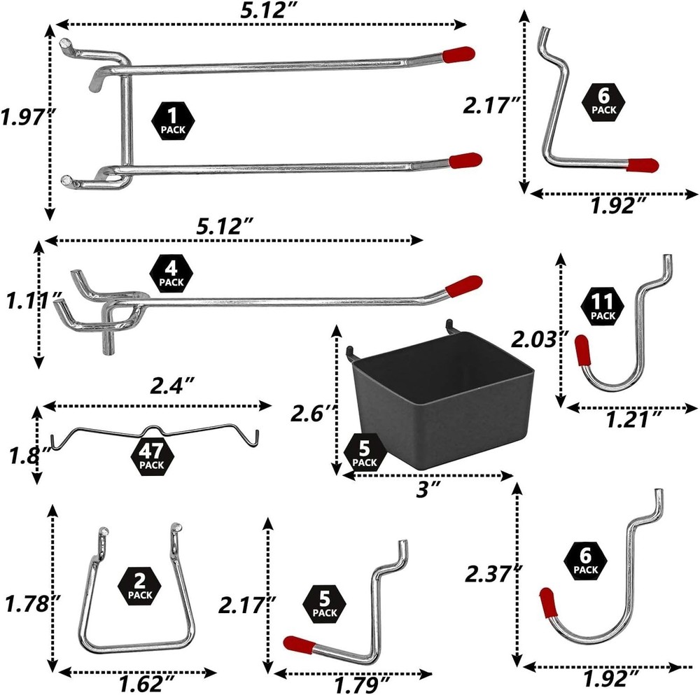 114 pcs Pegboard Hooks Assortment with Metal Hooks Sets, Pegboard Bins, Peg L...
