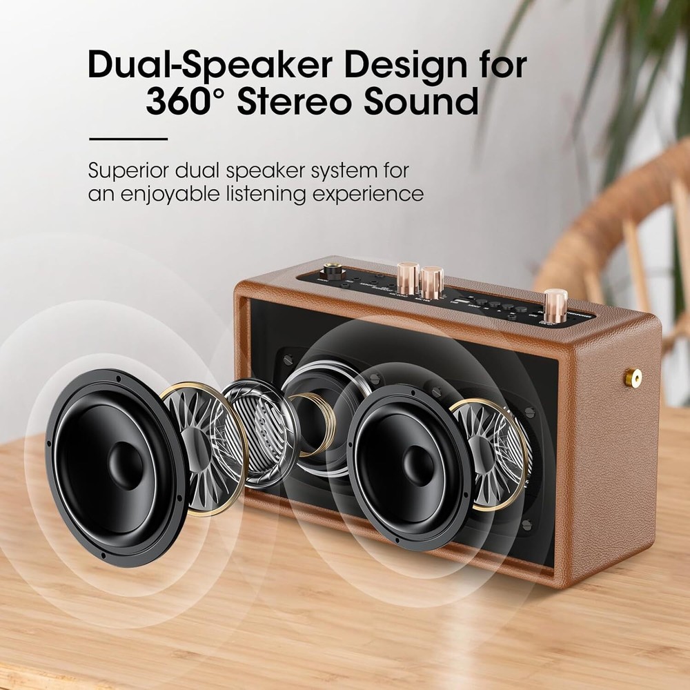Retro Karaoke Machine - Two Wireless Microphones Portable Bluetooth Rechargeable