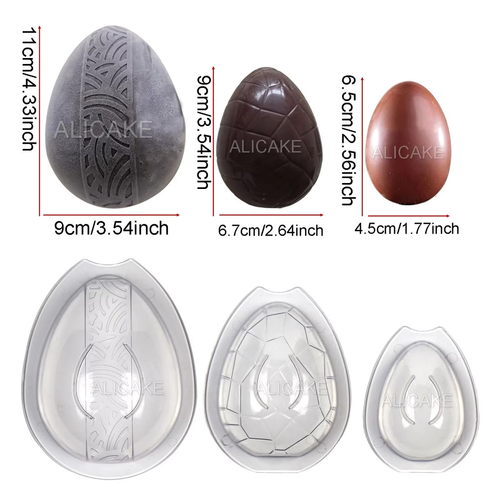 3Pcs/Set 3D Easter Egg Chocolate Molds - Polycarbonate Bonbons Candy Moulds for