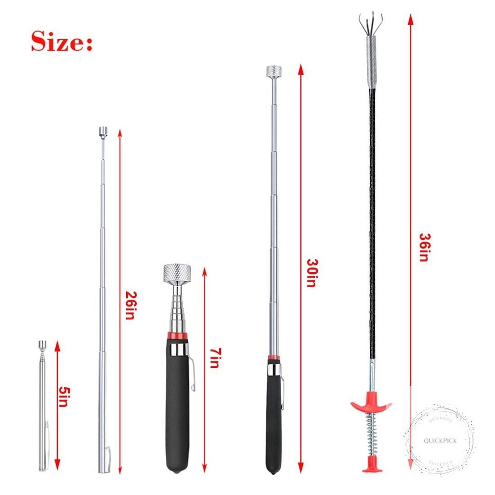 4 Pack Telescoping Magnet Pick-up Tool Set - Retrieving Pickup Tools，Extendable