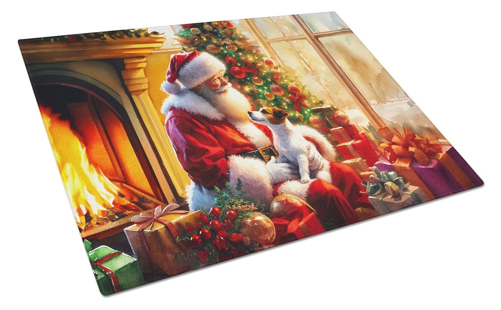NEW Jack Russell Terrier and Santa Claus Glass Cutting Board Decorative