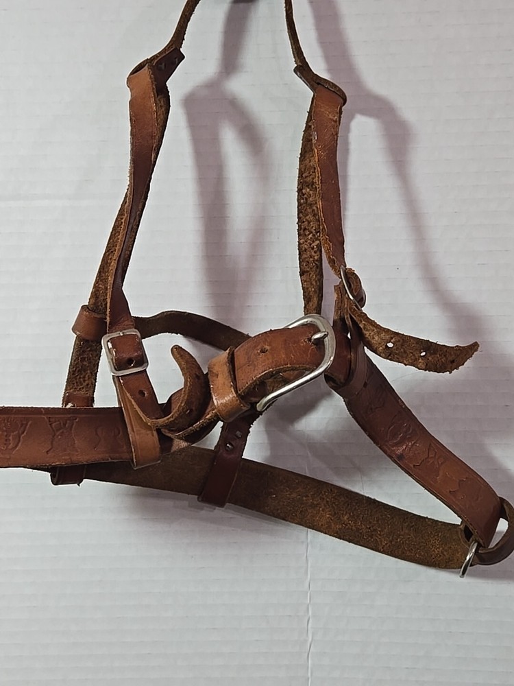 Vintage Leather Horse Mule Bridle Embossed Tooled