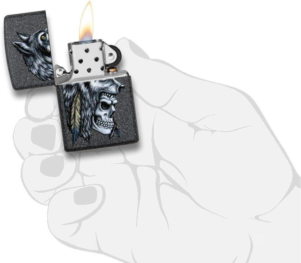 Zippo Lighter- Personalized Engrave Wolf WolvesZippo Lighter Black Crackle 29863
