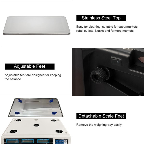 ACS-30 40kg/5g Digital Price Computing Scale for Vegetable UK Plug Silver/White