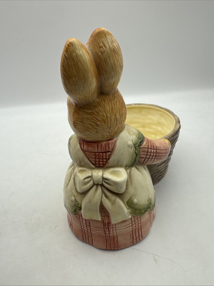 JCPenney Ceramic Easter Bunny with Basket 7" & 2 Rabbit Figurine