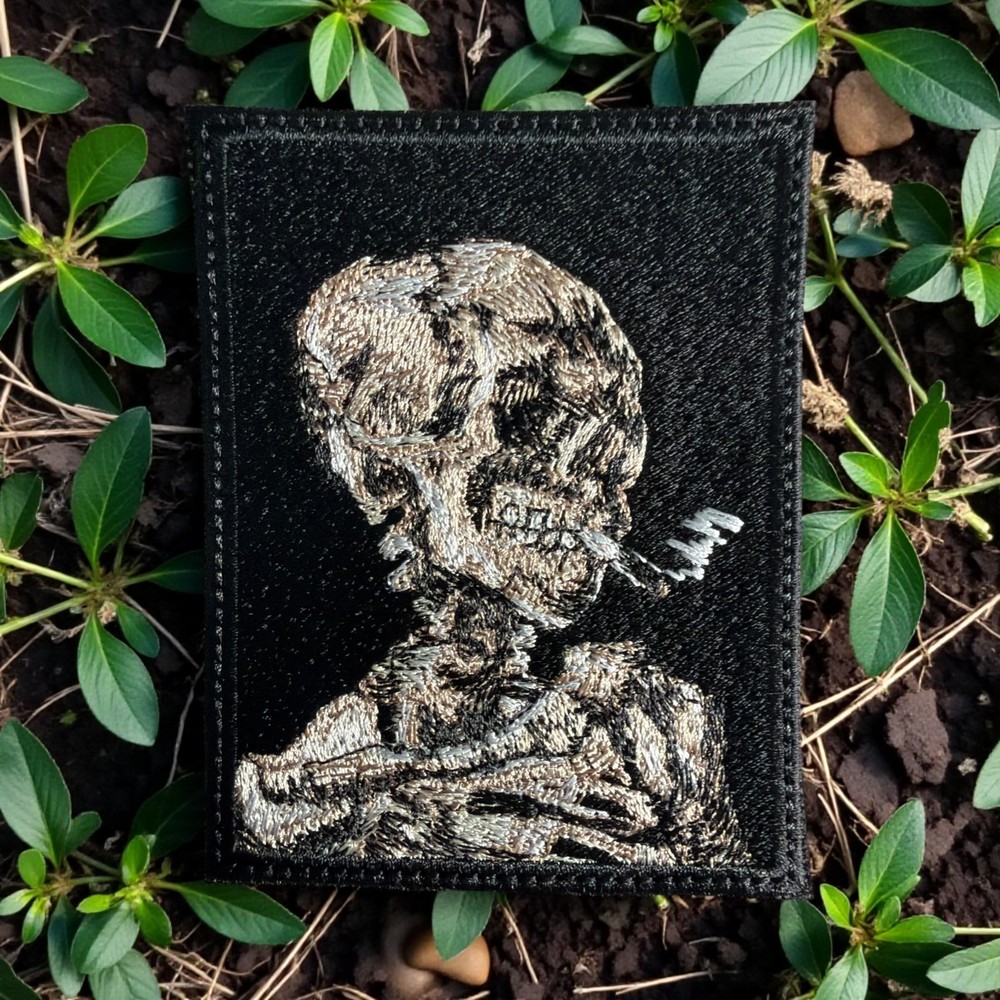 Van Gogh's Portrait Skeleton Skull with a burning Cigarette Patch