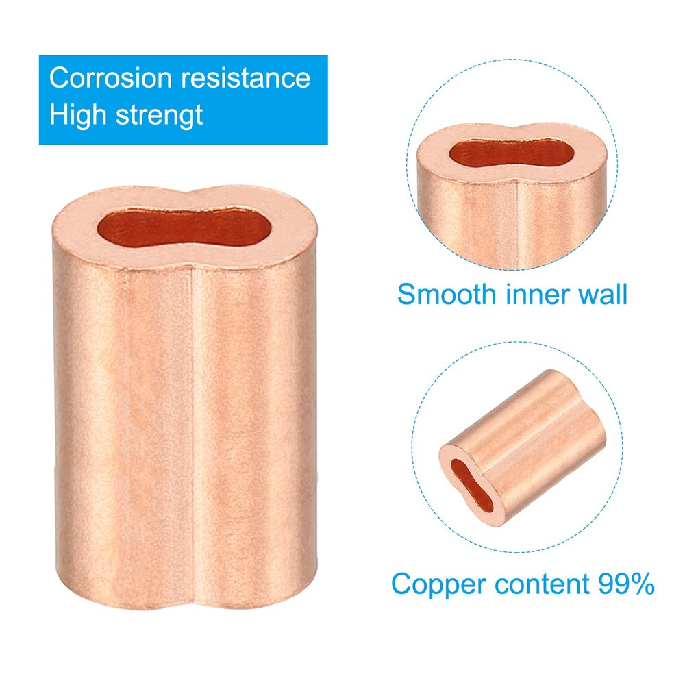 100Pcs M1.2(3/64") Copper Crimping Loop Sleeve Rope Loop Sleeve Cable Crimps