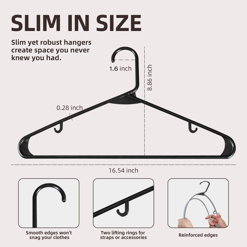 Plastic Hangers Without Notches 20 Pack - Space Saving, Sturdy with Built-in ...