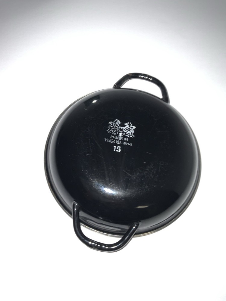 Authentic Yugoslavian Enamelware Blue And Black 6.5” Pan