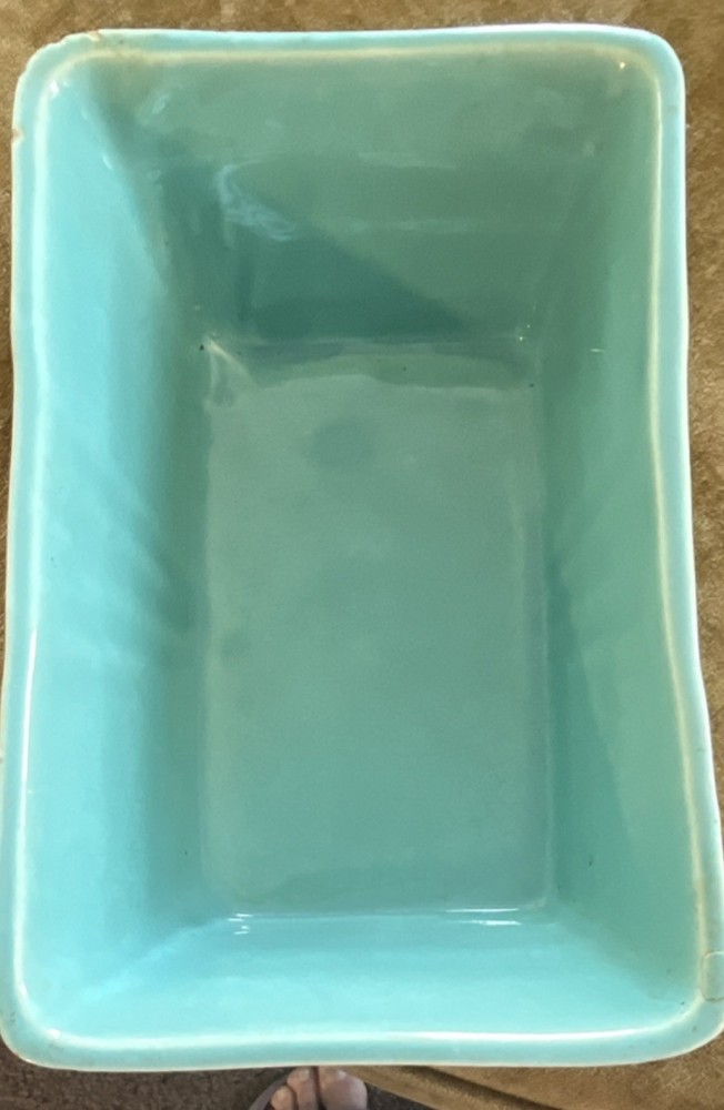 Vintage Hull USA Turquoise Ceramic Rectangle Planter Glossy Pottery