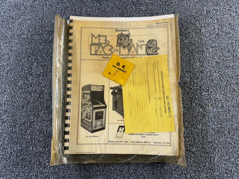 Midway Ms. Pac-Man Pacman Arcade Game Machine Operating Manual Schematics PACKET