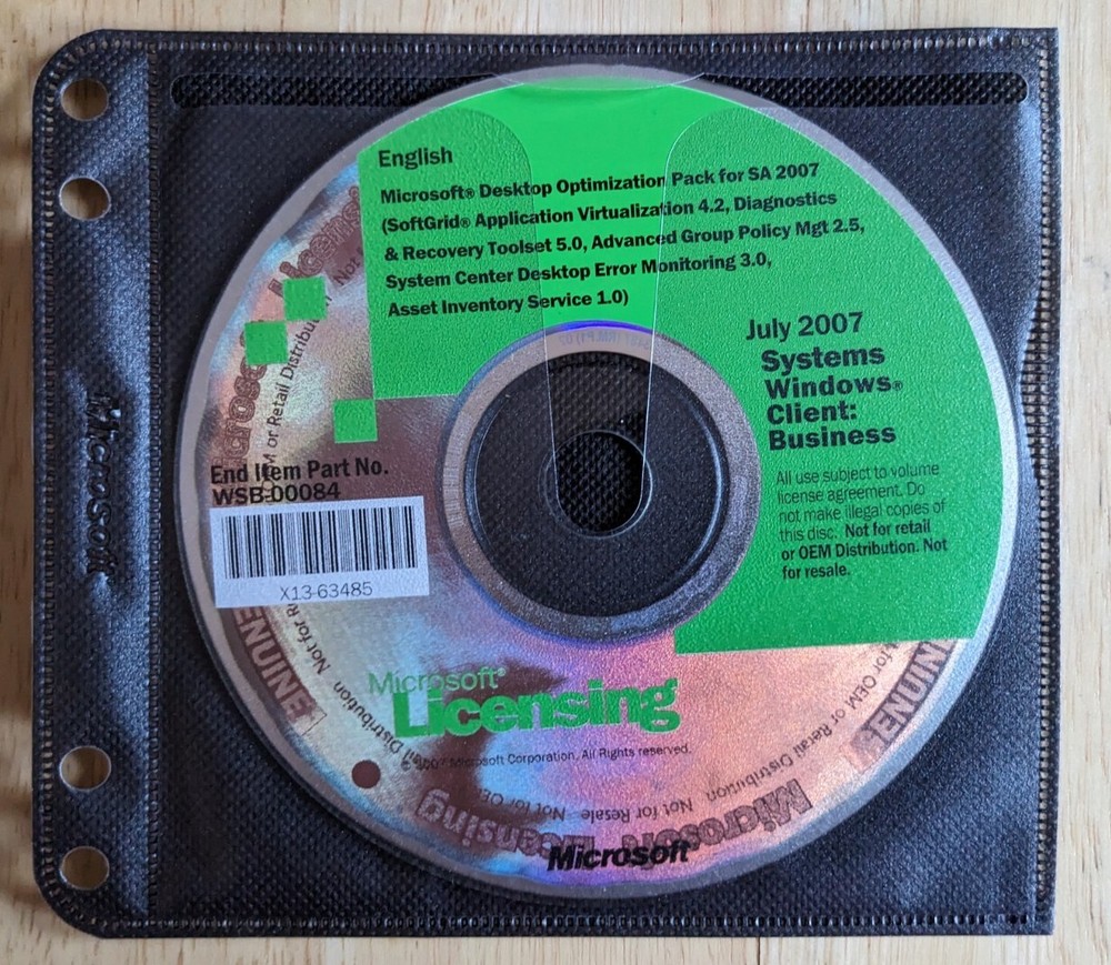 3 Discs Microsoft Licensing 2007 Systems Windows Client: Business