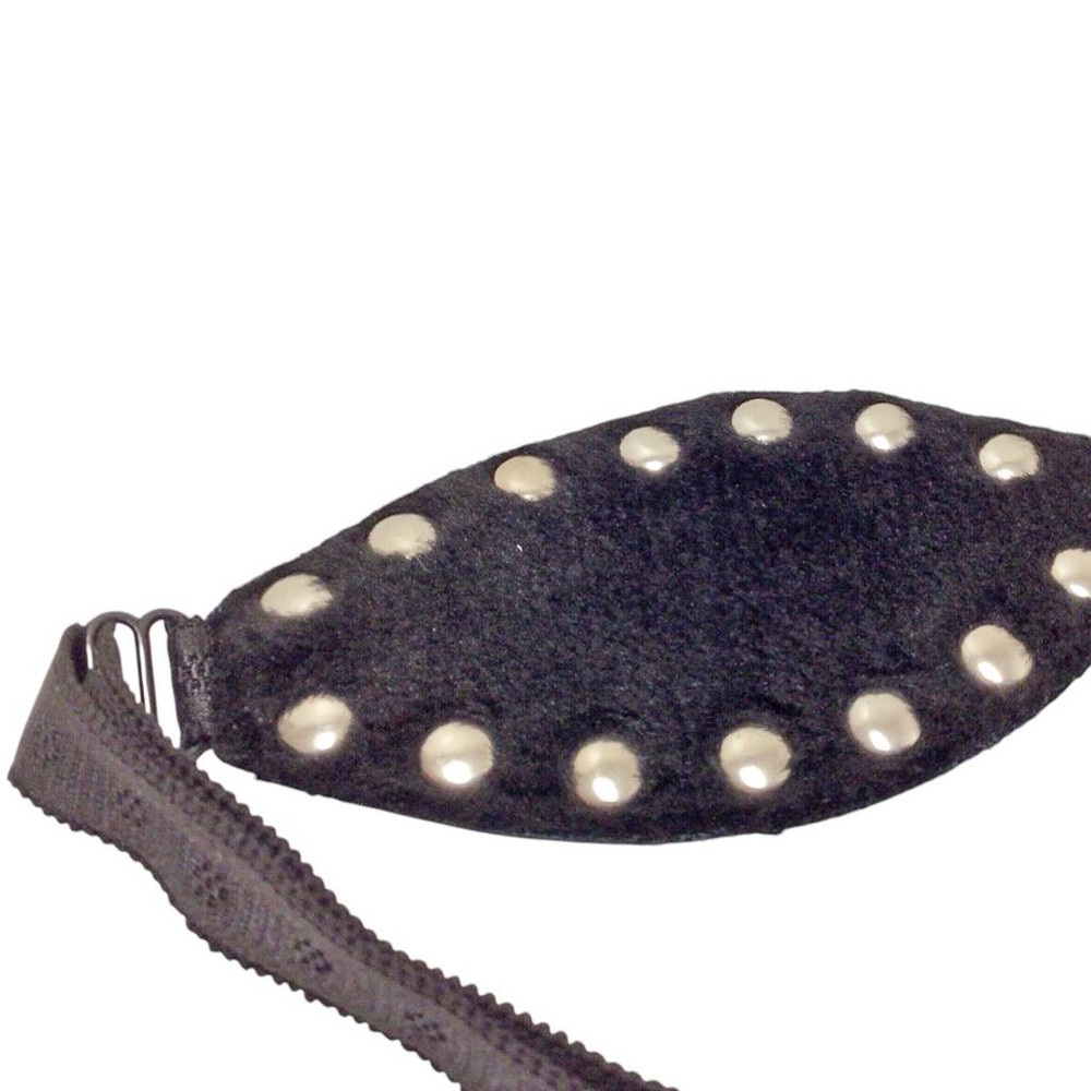 Studded Leather Blindfold Padded Fleece Lined Adjustable Elastic Strap L9870
