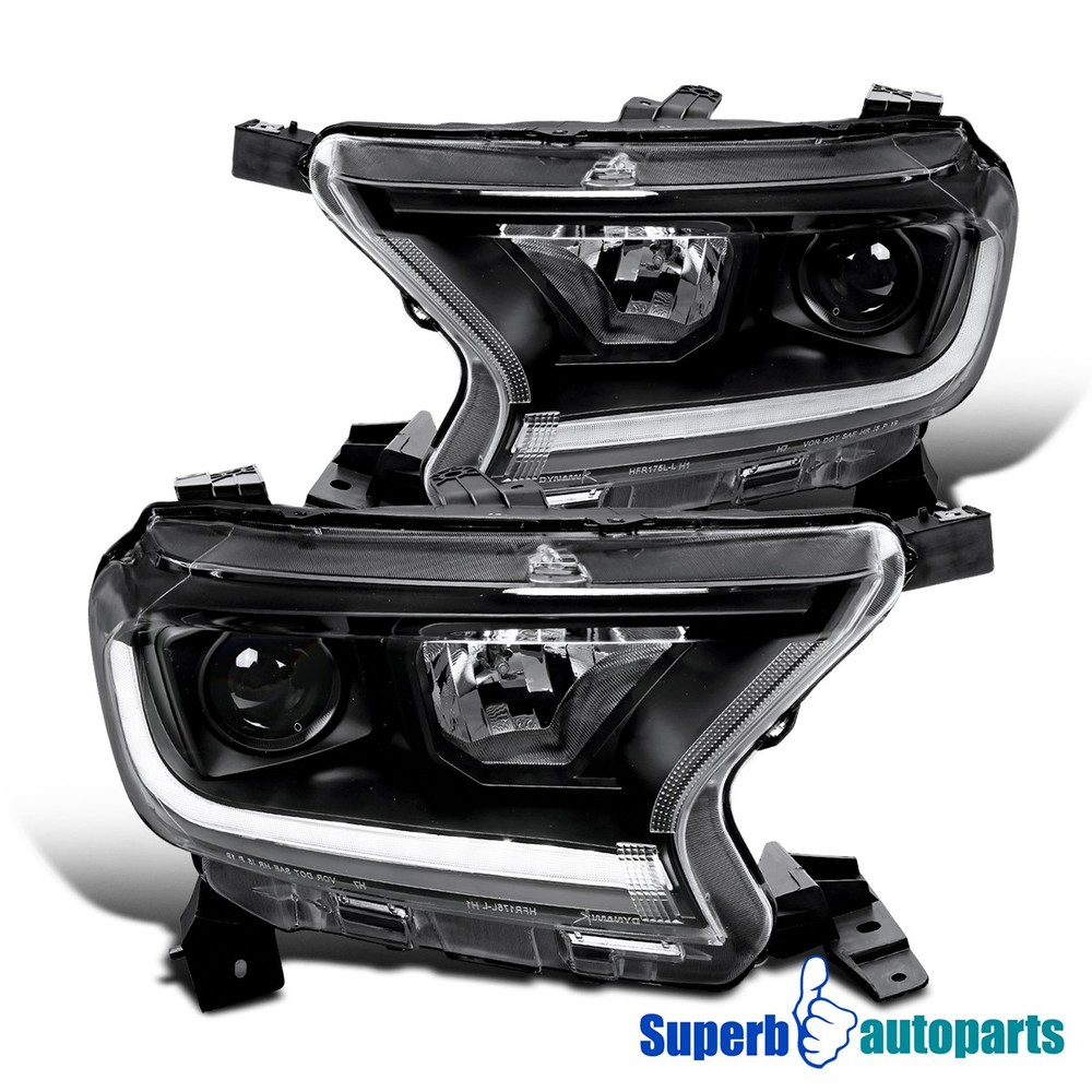 Fits 2019-2022 Ford Ranger Projector Headlight Sequential LED Switchback Black