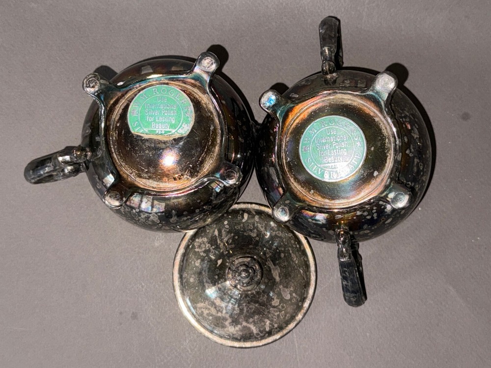 VINTAGE SUGAR BOWL & CREAMER SET SILVERPLATE ROGERS COVERED
