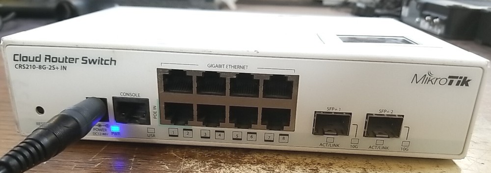 MikroTik CRS210-8G+2S+IN Cloud Router Switch.