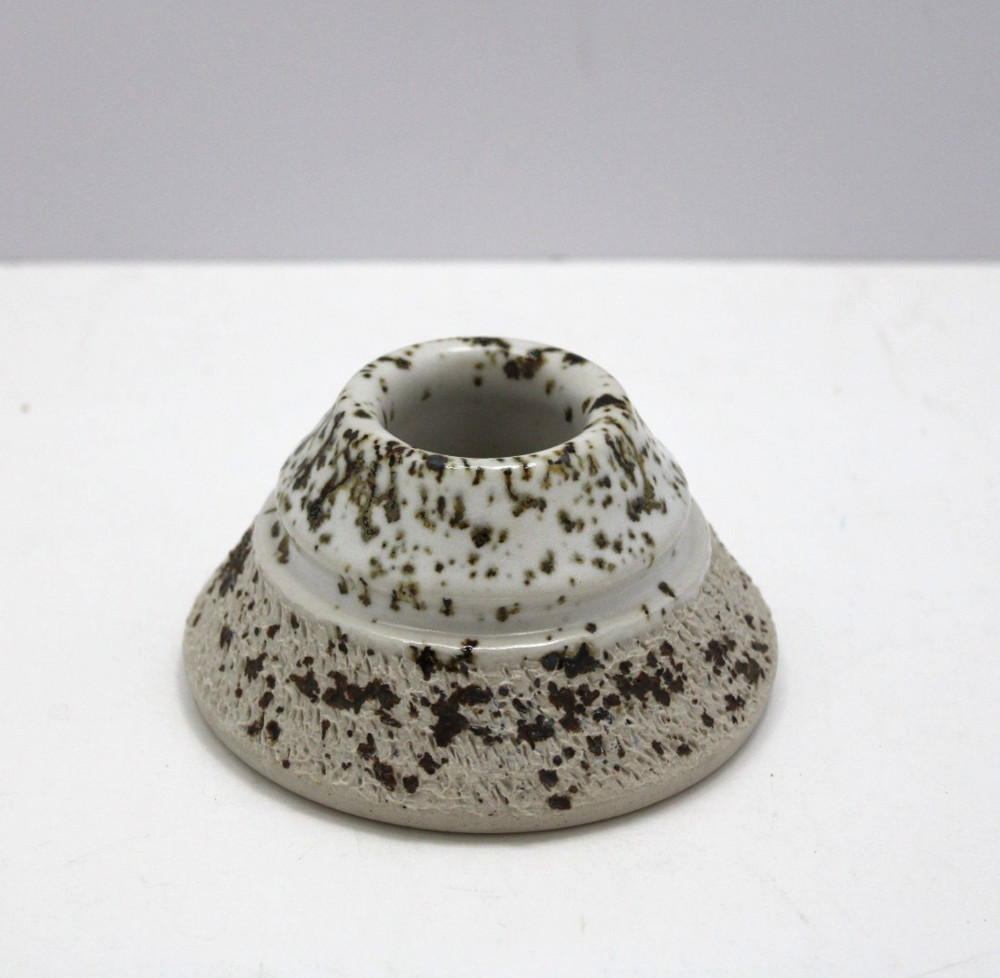 Stoneware Brown Splatter Candle Holder Studio Pottery Marked "RB", Vintage